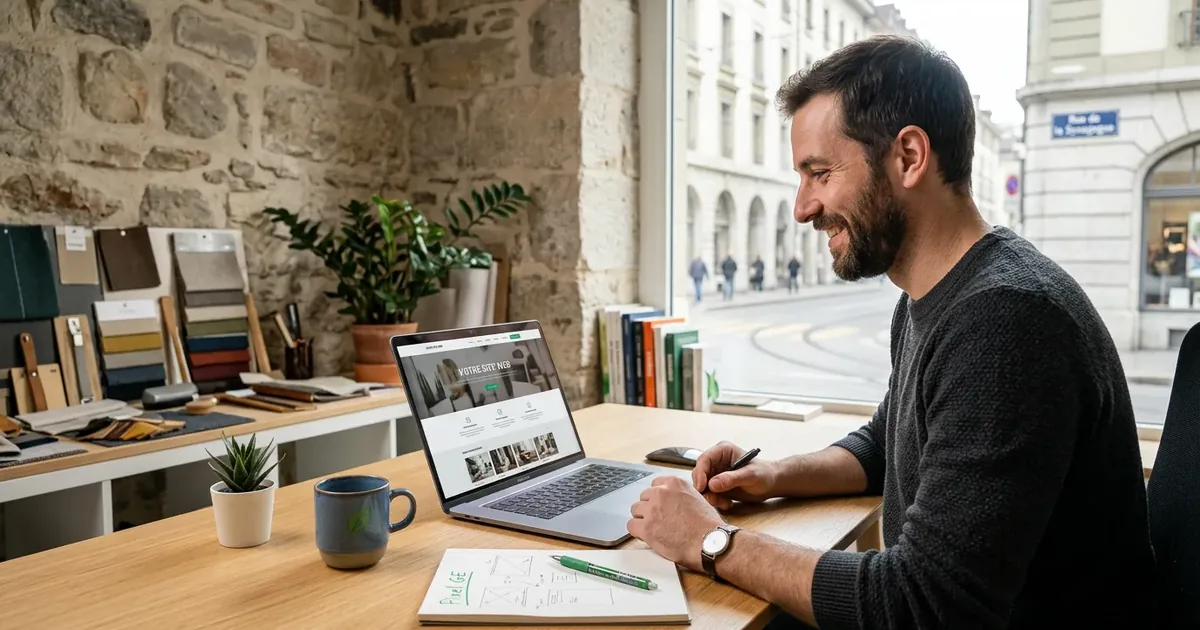 Designer web travaillant sur un projet pour une PME genevoise